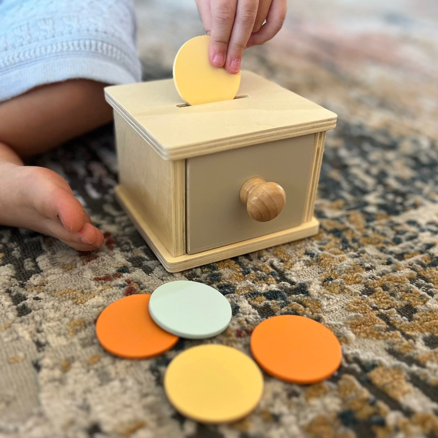 Montessori Mama Wooden Coin Box – Toddler Coin Toy for 1+ Year Olds | Object Permanence