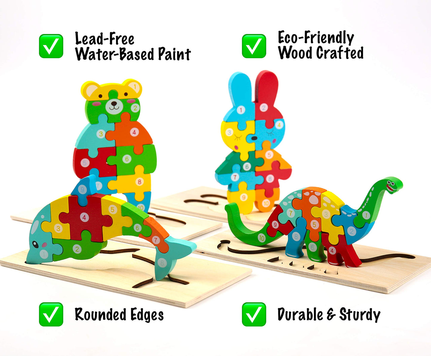Montessori Mama Wooden Toddler Puzzles – 4-Pack for Ages 2-4 | Animal Shape Learning
