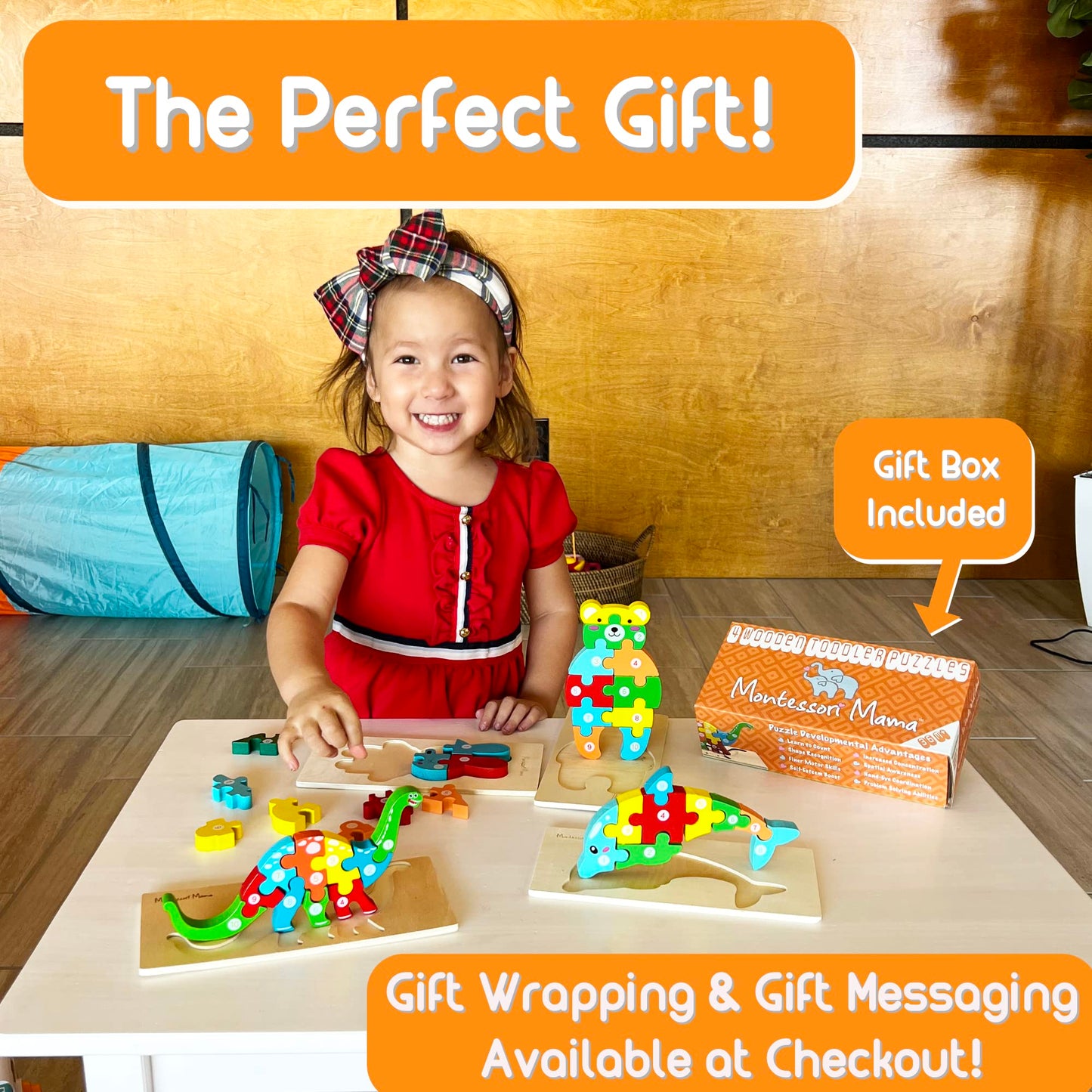 Montessori Mama Wooden Toddler Puzzles – 4-Pack for Ages 2-4 | Animal Shape Learning