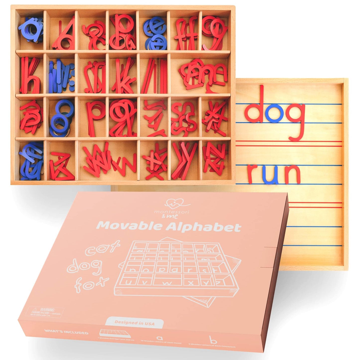 Movable Alphabet Montessori Letters – Wooden Case for Early Writing & Reading | Montessori & Me