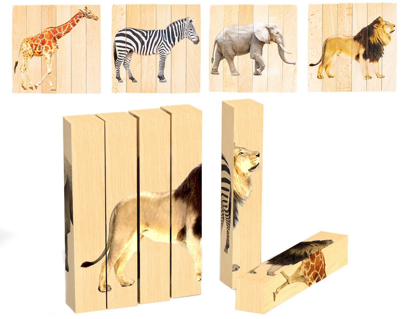 Montessori & Me Wooden Safari Animal Puzzle – 4-in-1 Toddler Blocks for Ages 2+