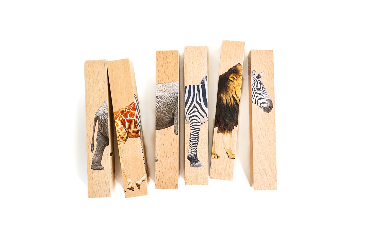 Montessori & Me Wooden Safari Animal Puzzle – 4-in-1 Toddler Blocks for Ages 2+