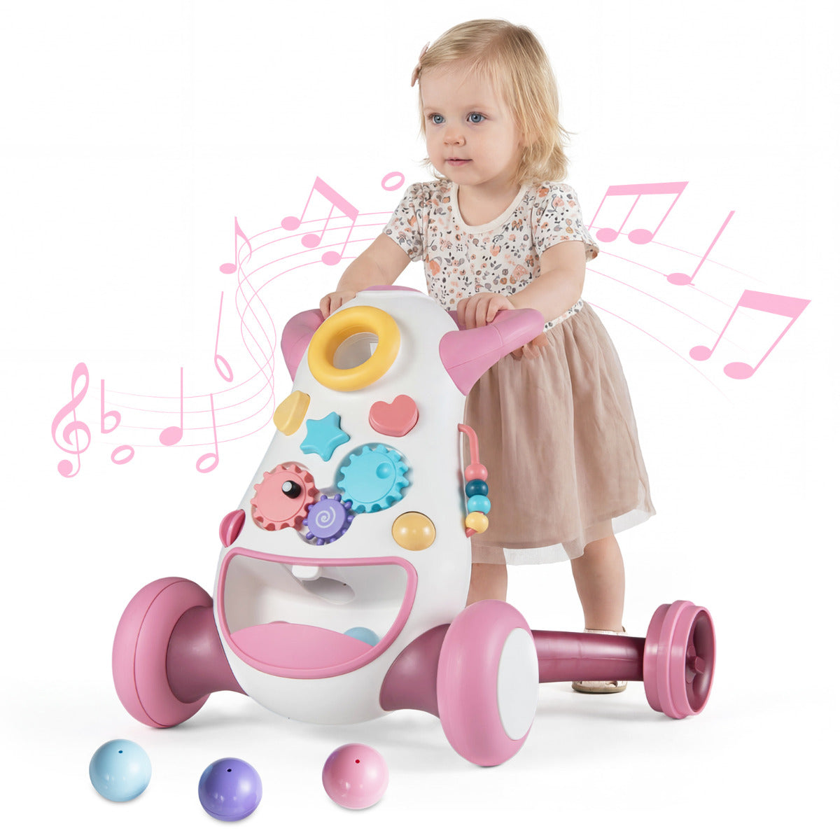 Montessori Baby Walker Toddler Educational Push Toy with Music and Light-Blue