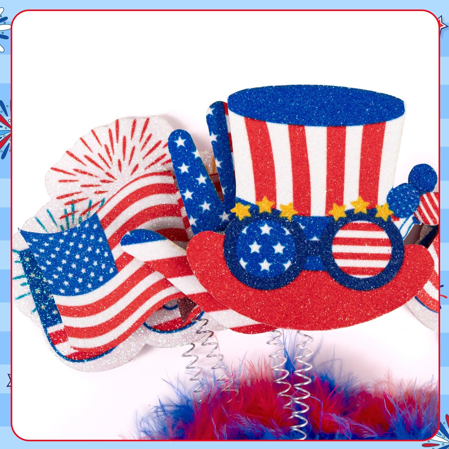 Moon Boat 12PCS Patriotic Head Boppers Headband – Uncle Sam Hats & Star Boppers for 4th of July