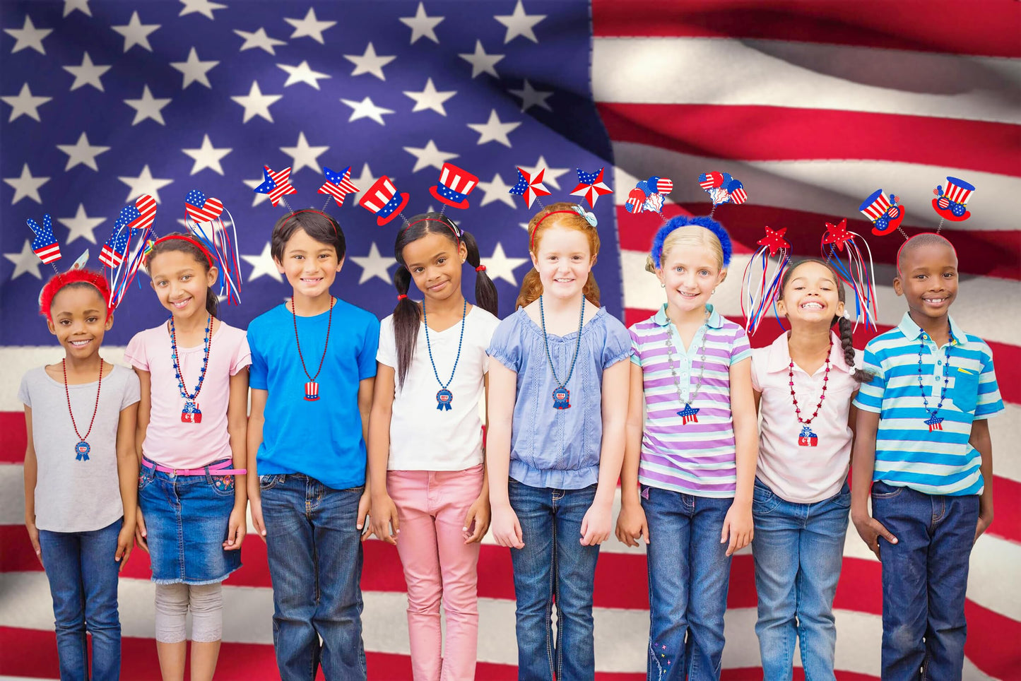 Moon Boat 12PCS Patriotic Head Boppers Headband – Uncle Sam Hats & Star Boppers for 4th of July