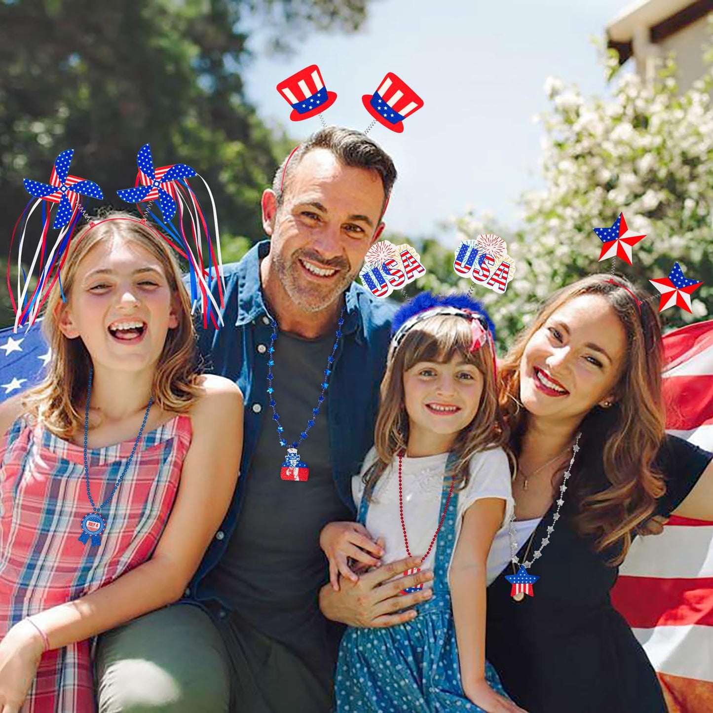 Moon Boat 12PCS Patriotic Head Boppers Headband – Uncle Sam Hats & Star Boppers for 4th of July