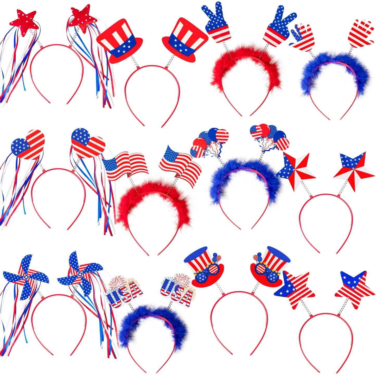Moon Boat 12PCS Patriotic Head Boppers Headband – Uncle Sam Hats & Star Boppers for 4th of July