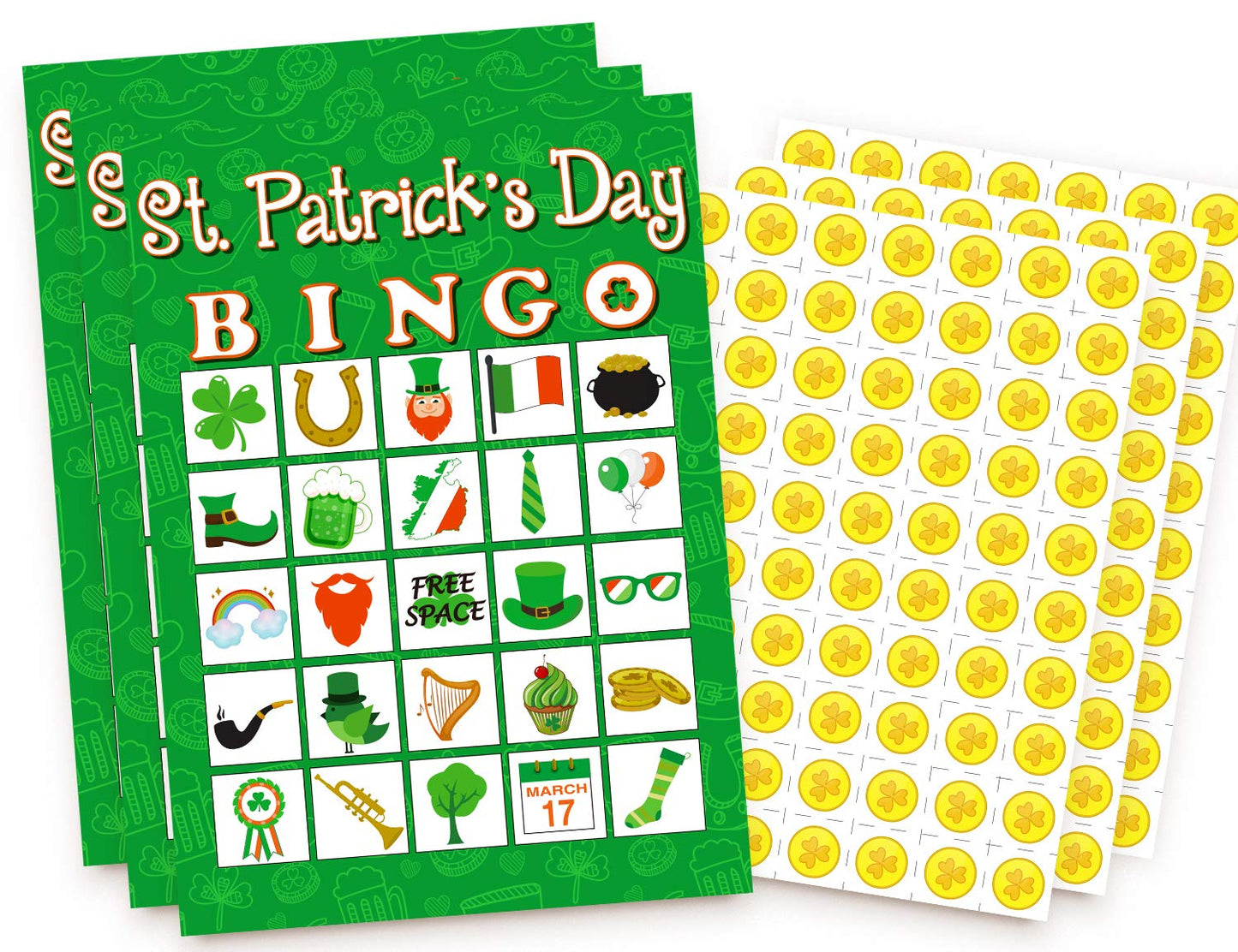 Moon Boat 32-Player St. Patrick’s Day Bingo Game for Adults | Shamrock Party Activity