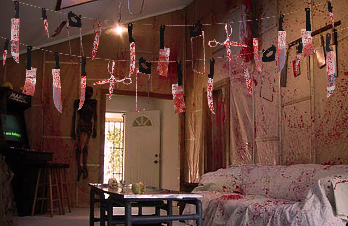 Moon Boat Halloween Bloody Banner: 4-Piece Horror Garland for Creepy Movie Theme