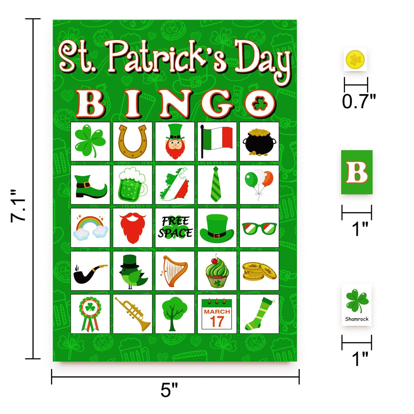 Moon Boat 32-Player St. Patrick’s Day Bingo Game for Adults | Shamrock Party Activity