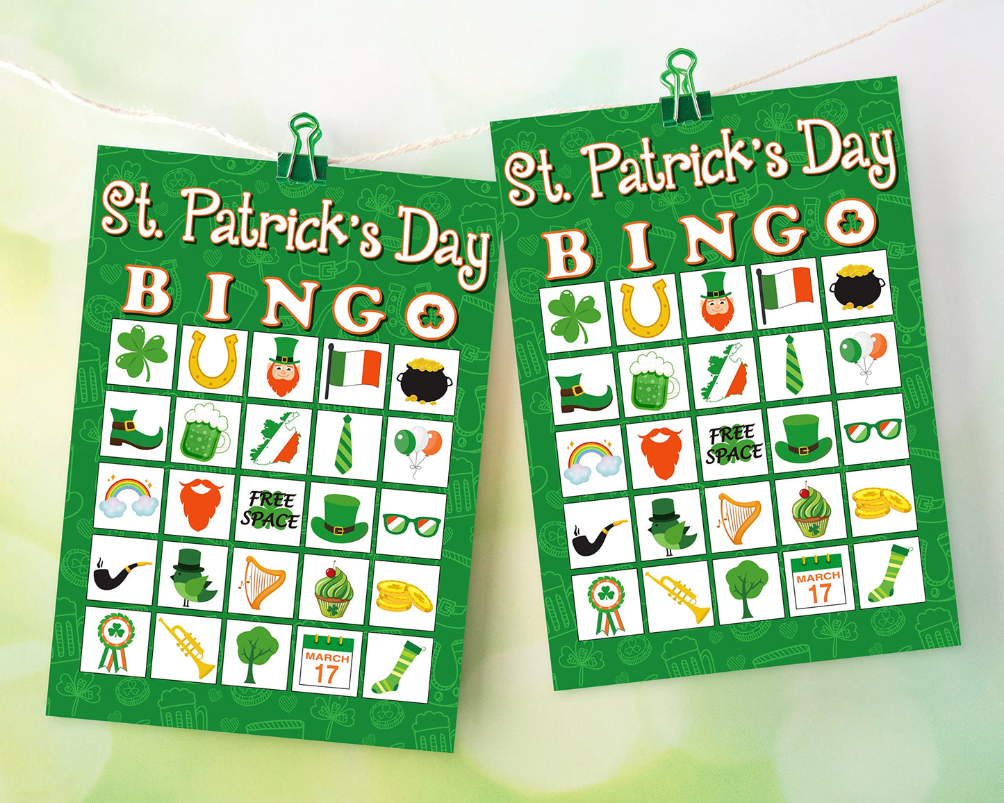 Moon Boat 32-Player St. Patrick’s Day Bingo Game for Adults | Shamrock Party Activity