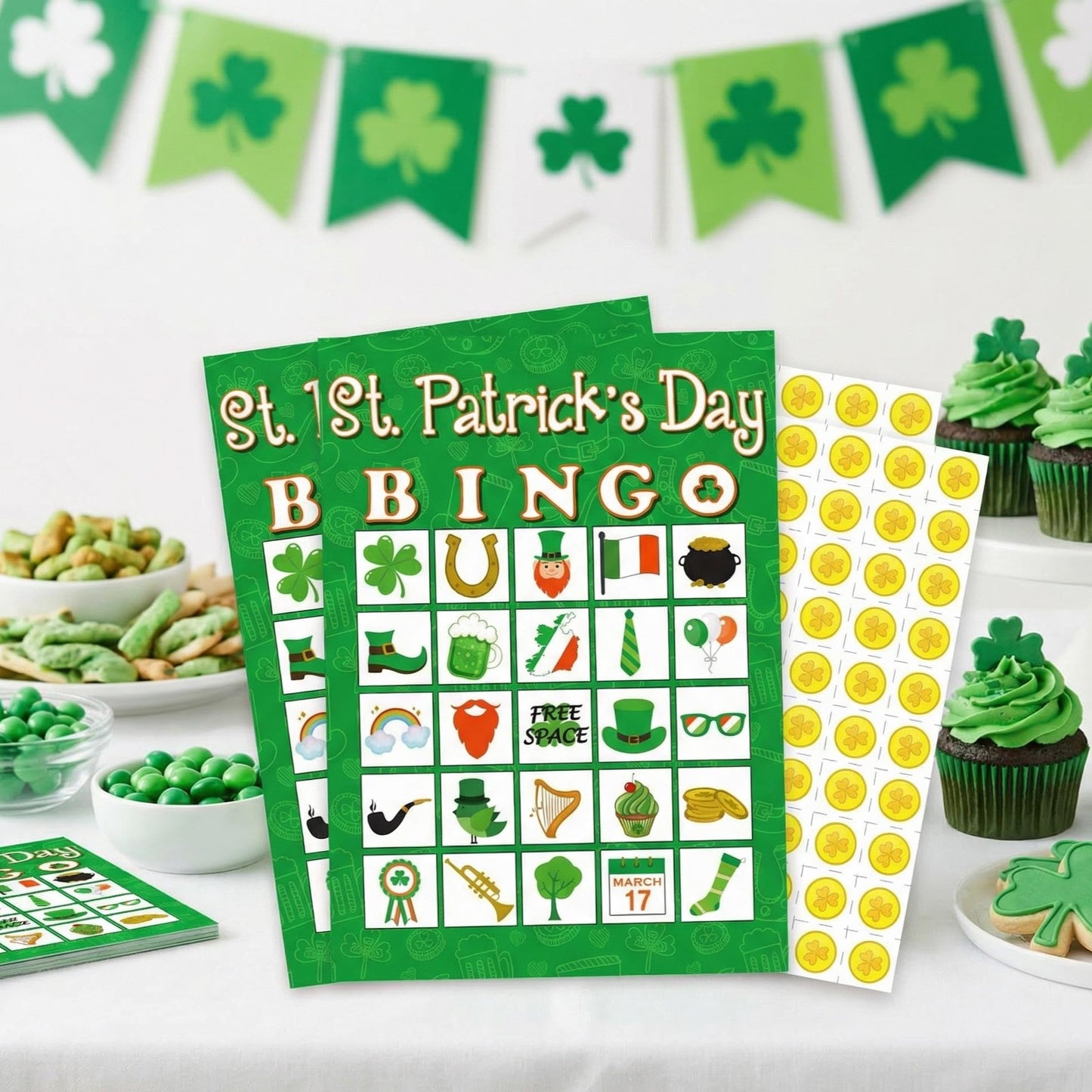 Moon Boat 32-Player St. Patrick’s Day Bingo Game for Adults | Shamrock Party Activity