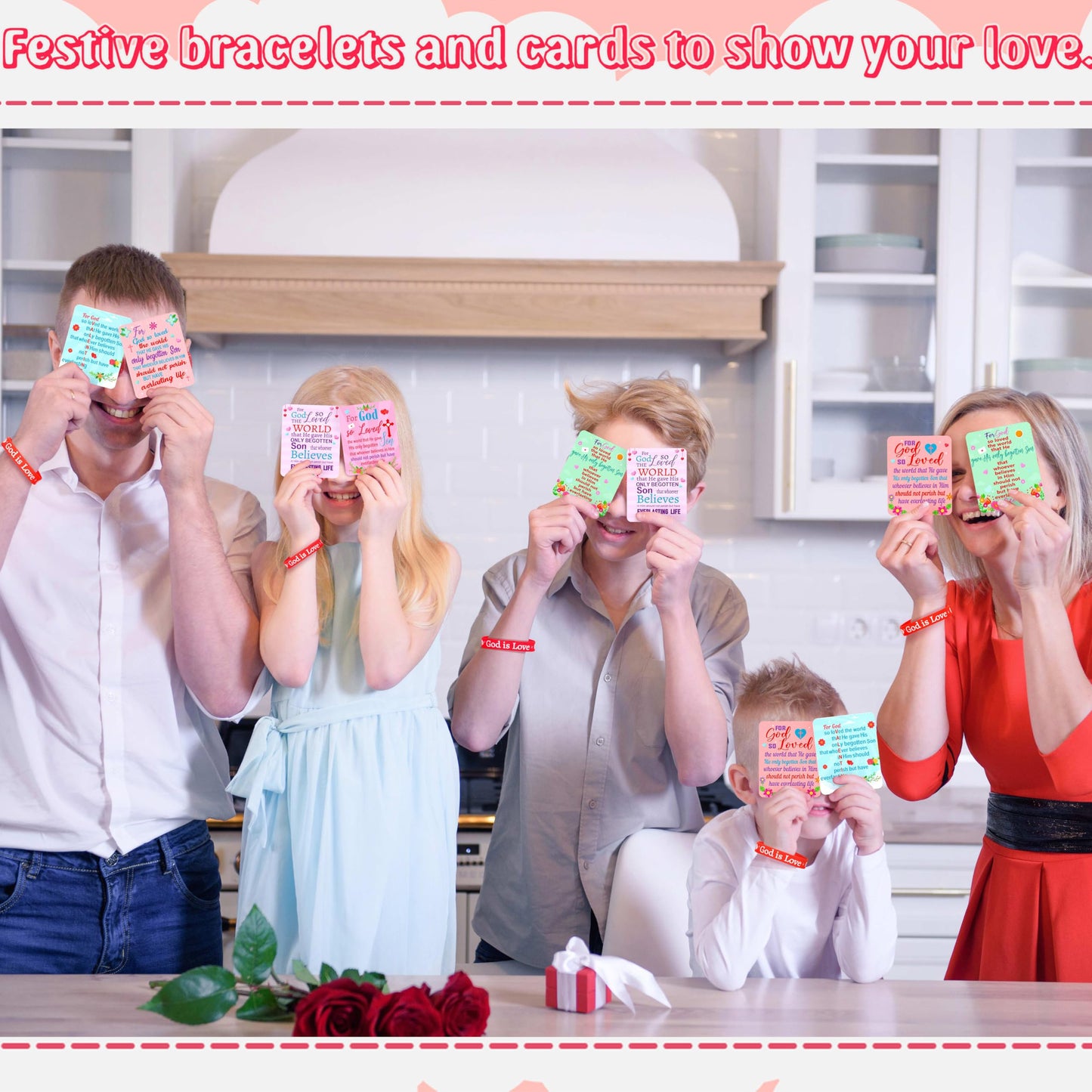 Moon Boat 38-Pack Christian Valentines Day Bracelets & Cards Set | Silicone Wristbands & Nativity Themed Cards