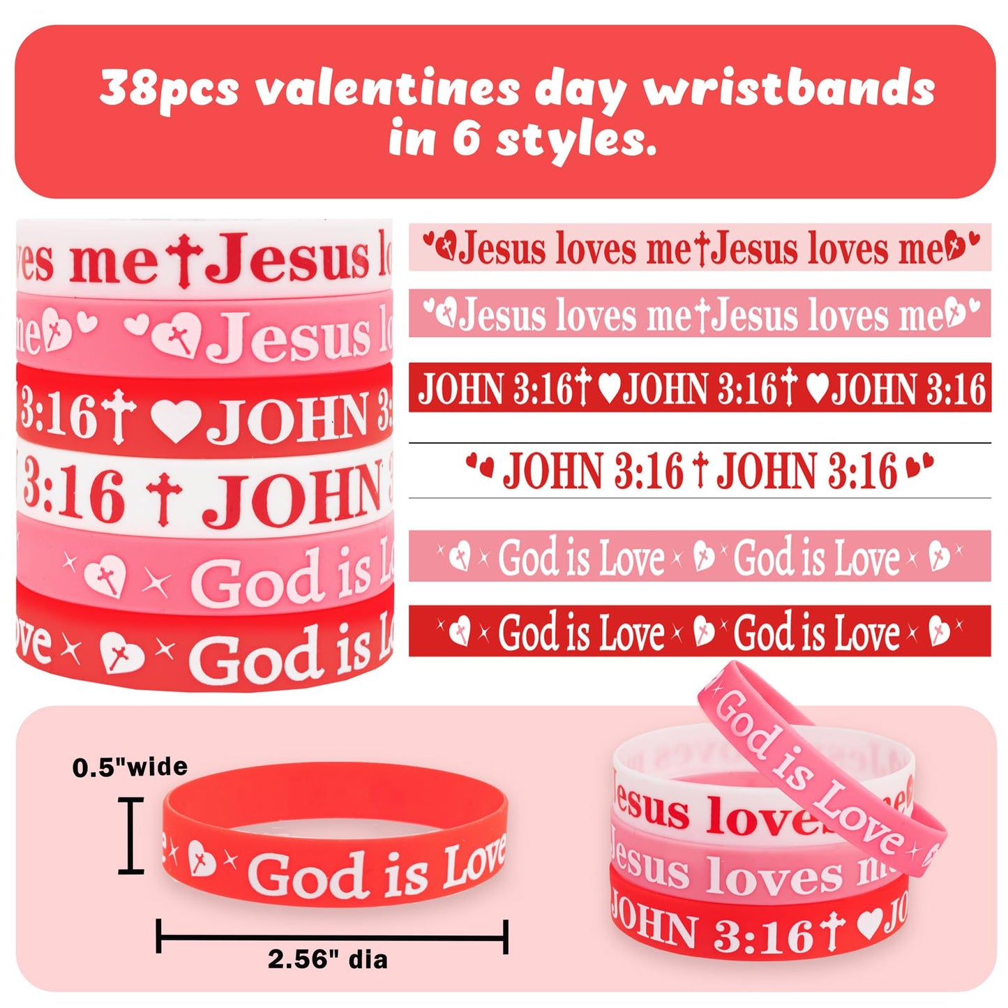 Moon Boat 38-Pack Christian Valentines Day Bracelets & Cards Set | Silicone Wristbands & Nativity Themed Cards