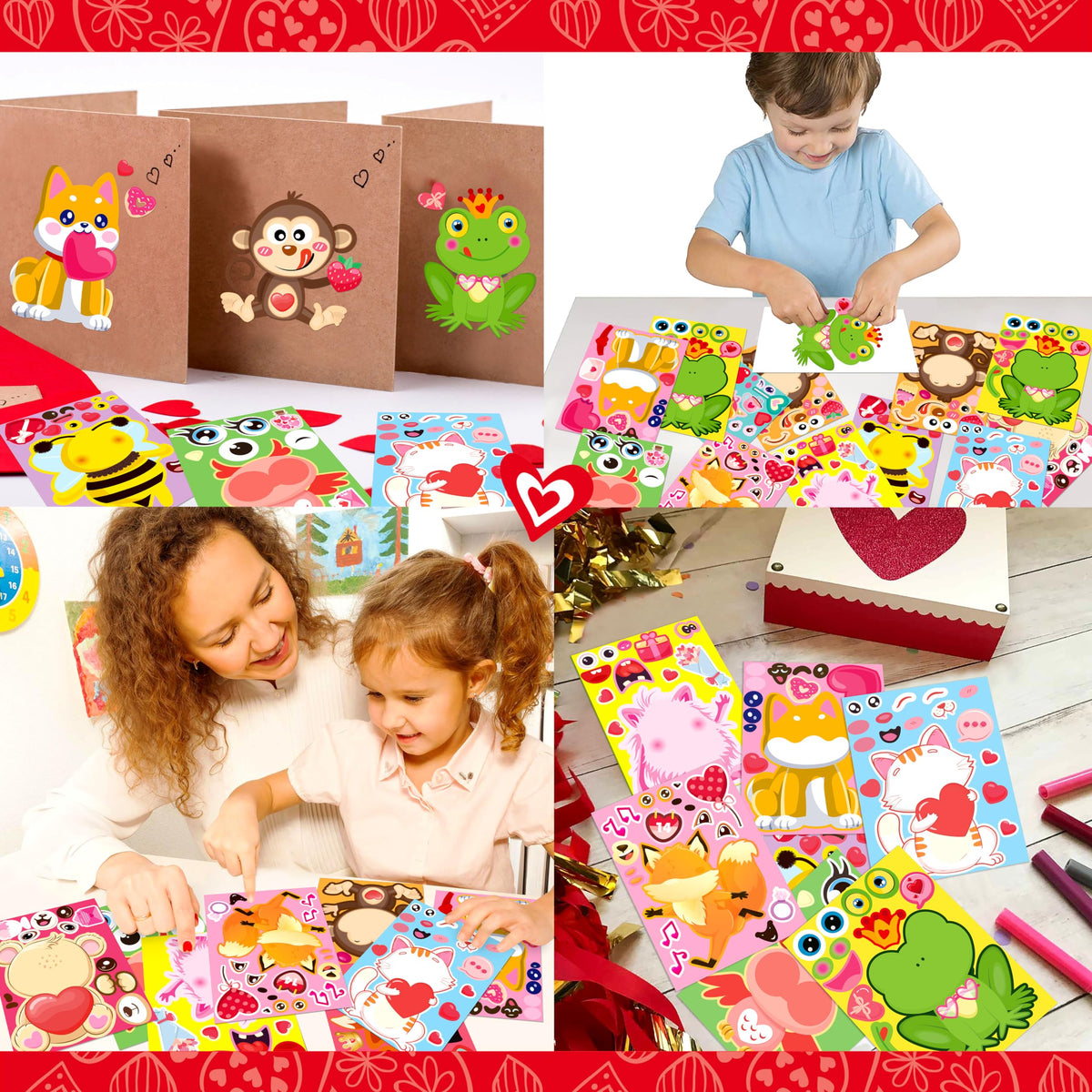 Moon Boat 70Sheets Valentines Stickers for Kids – Dog, Cat, Monster & More