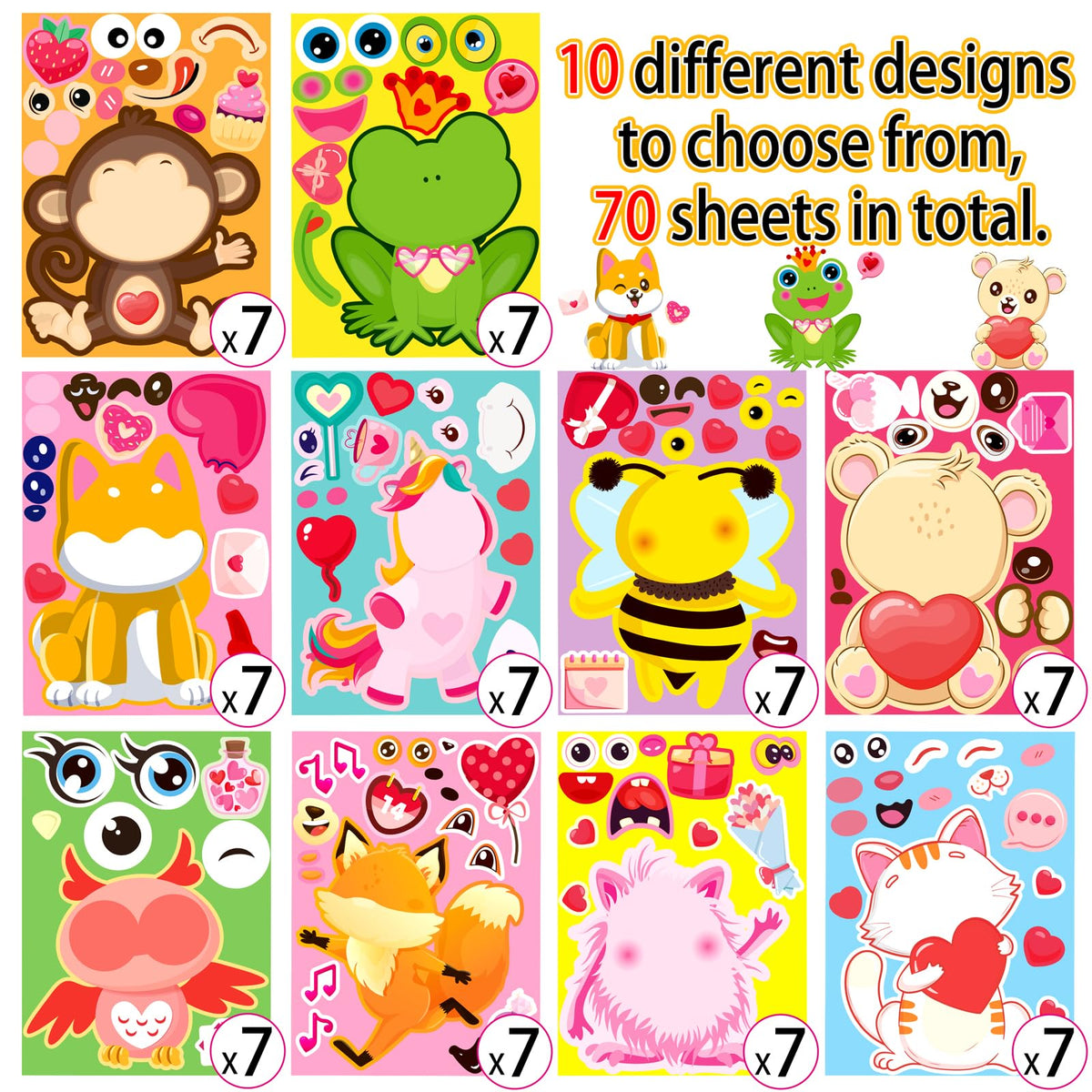Moon Boat 70Sheets Valentines Stickers for Kids – Dog, Cat, Monster & More