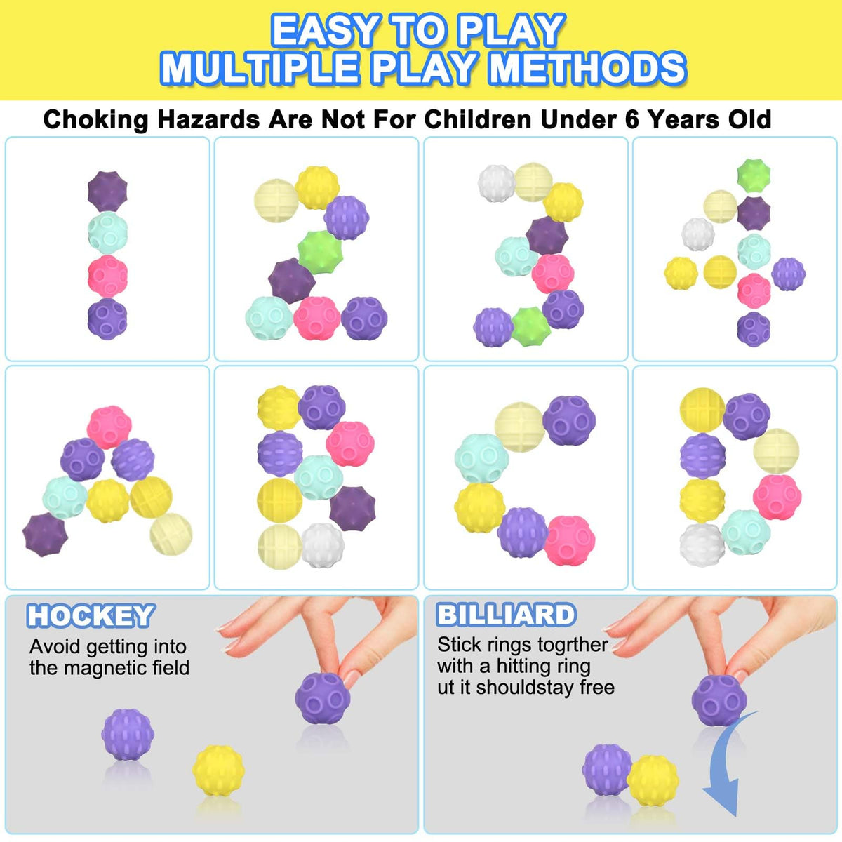 Moonhua 10Pcs Rainbow Texture Sensory Fidget Toy – Colorful 28mm Fidget Balls for Focus, Relaxation, and Creative Play