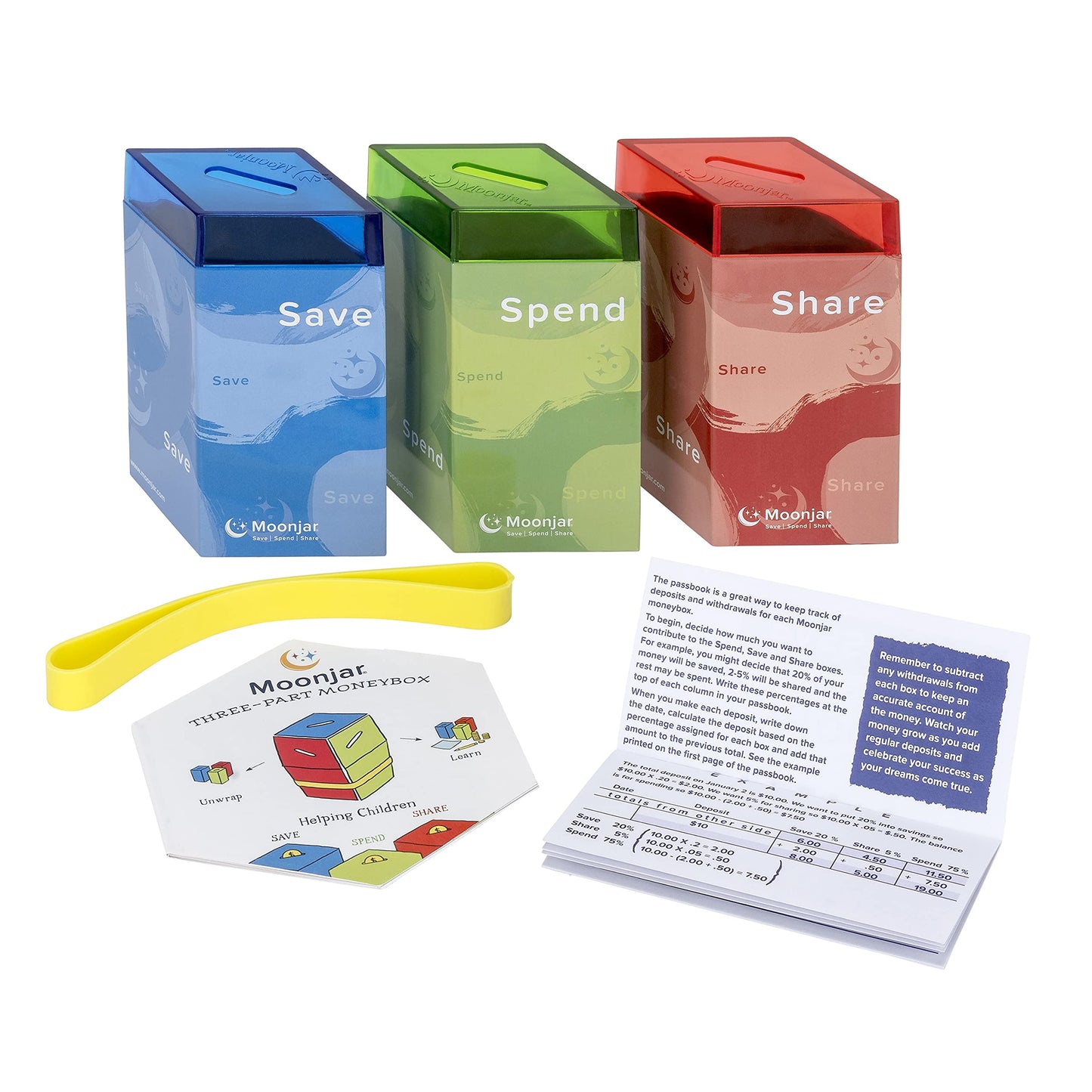 Moonjar Classic Award-Winning Save Spend Share Moneybox for Kids 3+ | Passbook Included