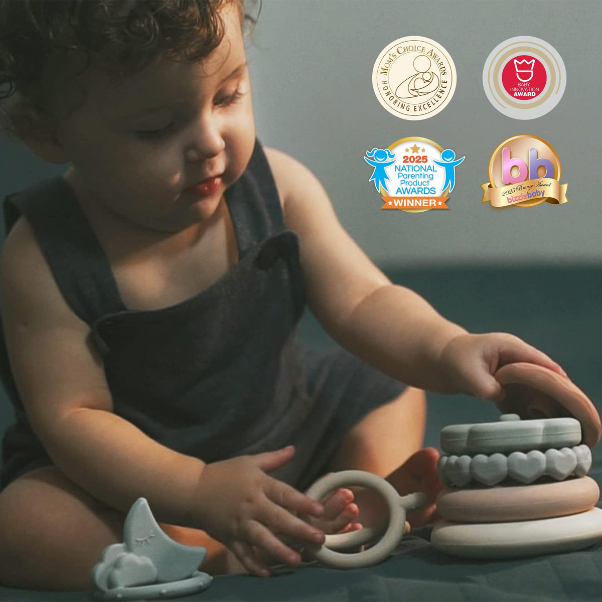 Moonkie Stacks of Circles Soft Teething Toy – 7-Piece Silicone Stacking Rings for Babies