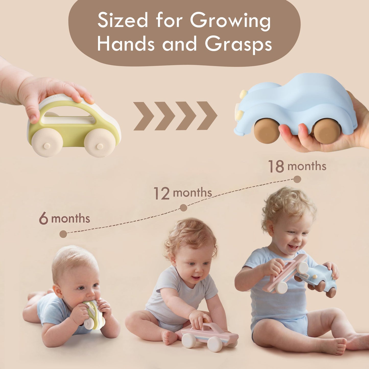 Moonkie Food Grade Silicone Toy Cars – 5-Pack Push & Go Baby Toys (4–12 Months)