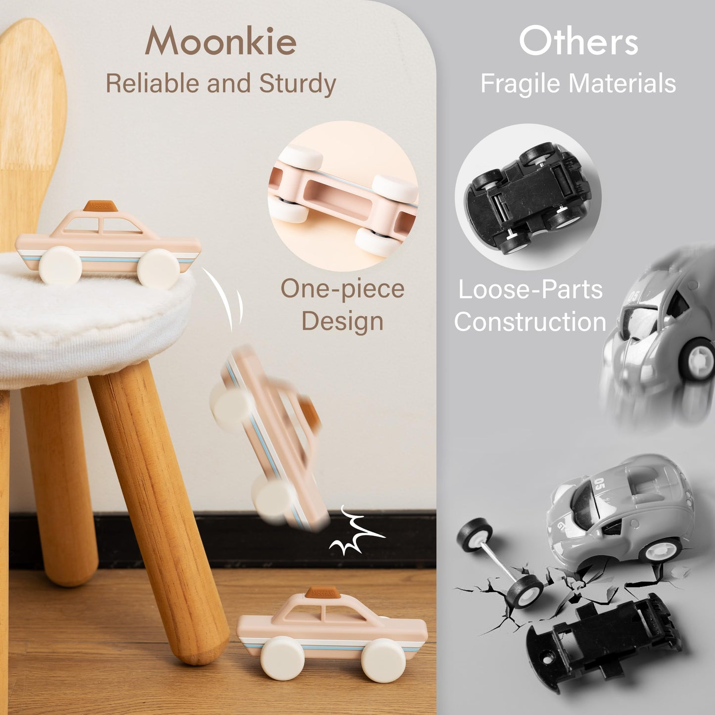 Moonkie Food Grade Silicone Toy Cars – 5-Pack Push & Go Baby Toys (4–12 Months)