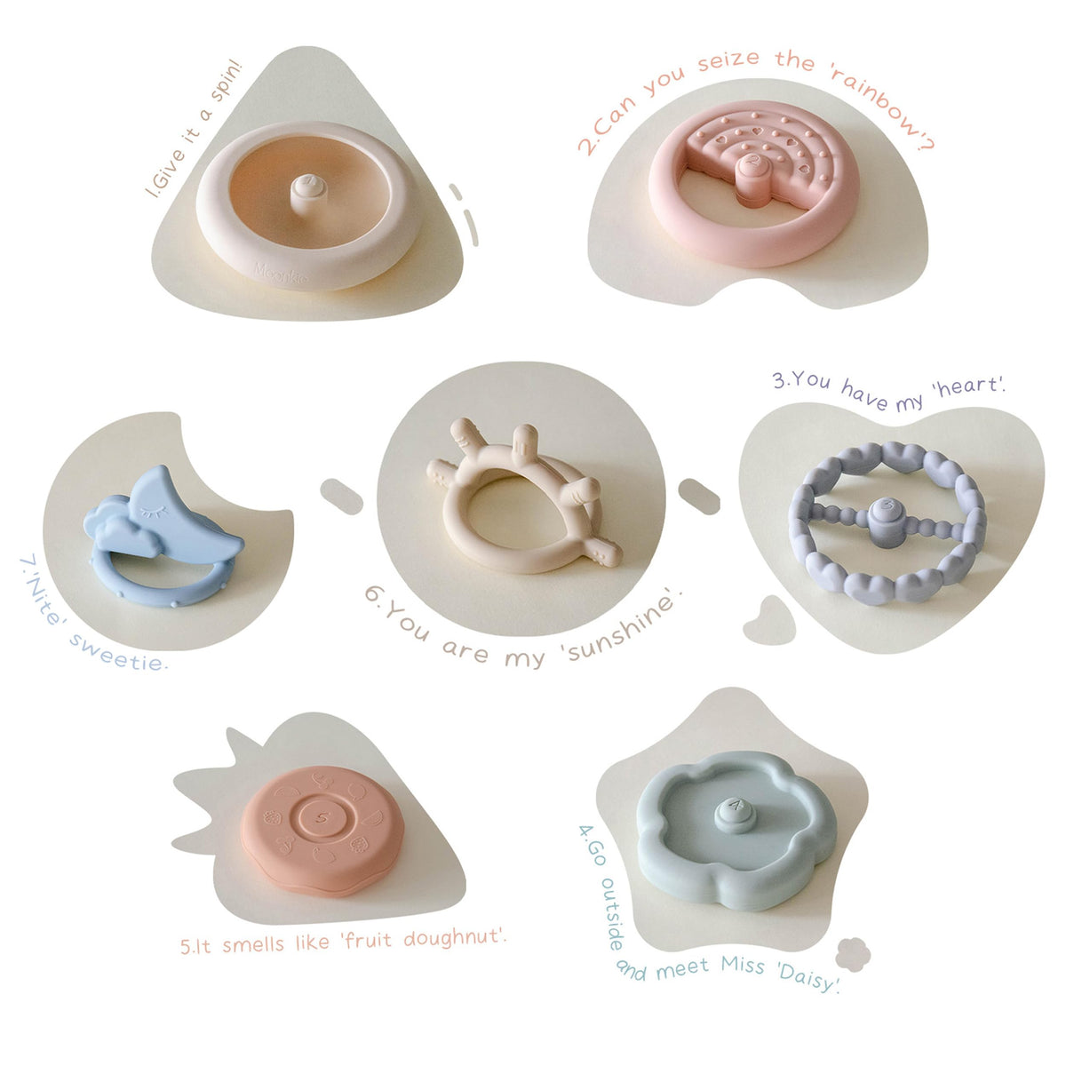 Moonkie Stacks of Circles Soft Teething Toy – 7-Piece Stacking Ring Set for Babies