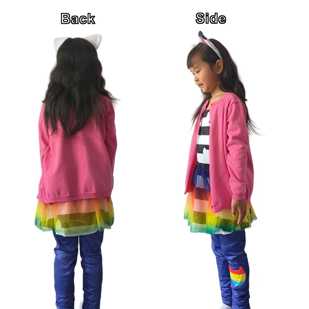 Moonlight Bob 4-Piece Cat Dollhouse Costume Set for Girls – Rainbow Tutu Dress, Knit Jacket & Headband