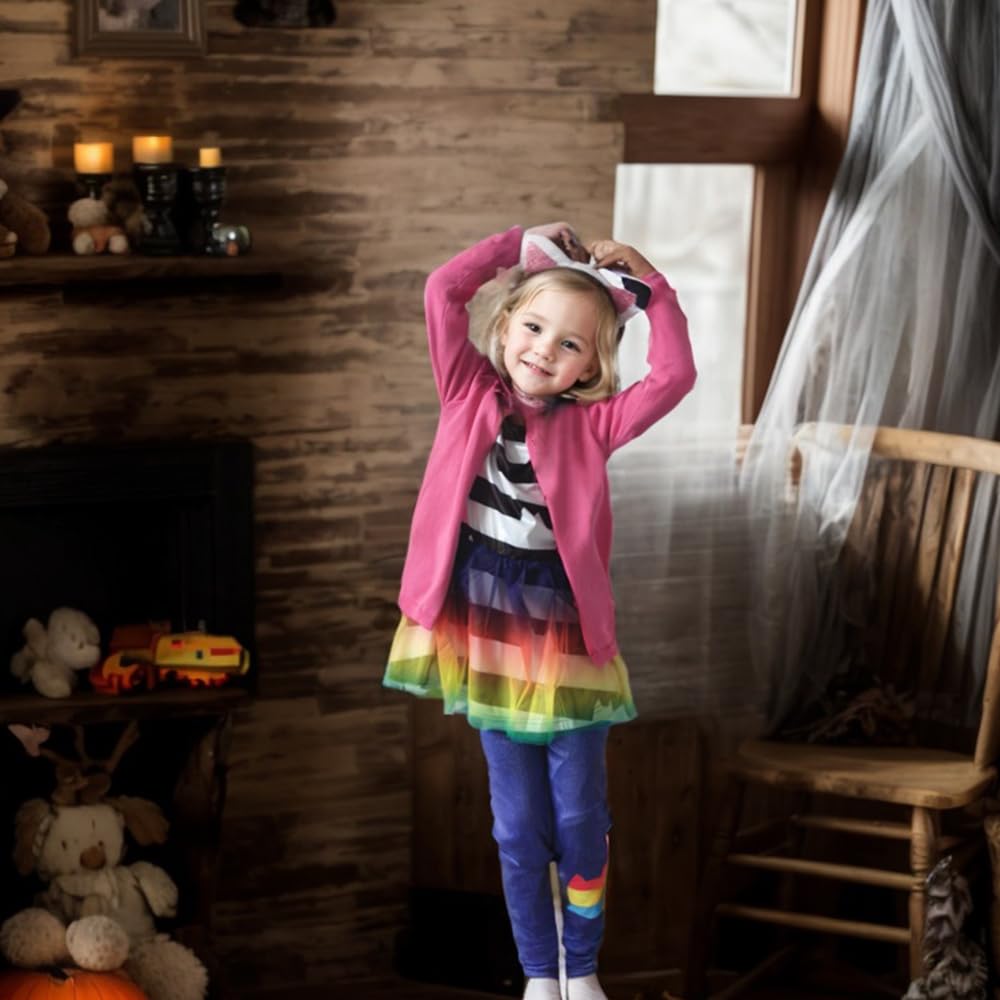 Moonlight Bob 4-Piece Cat Dollhouse Costume Set for Girls – Rainbow Tutu Dress, Knit Jacket & Headband