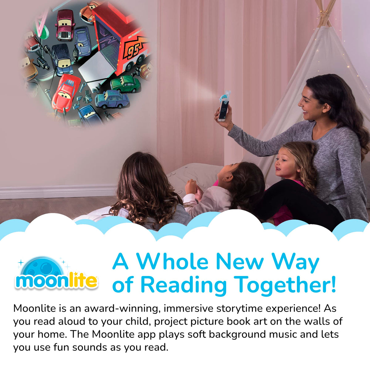 Moonlite Storytime Cars Disc – Interactive Read-Aloud for Kids 1+