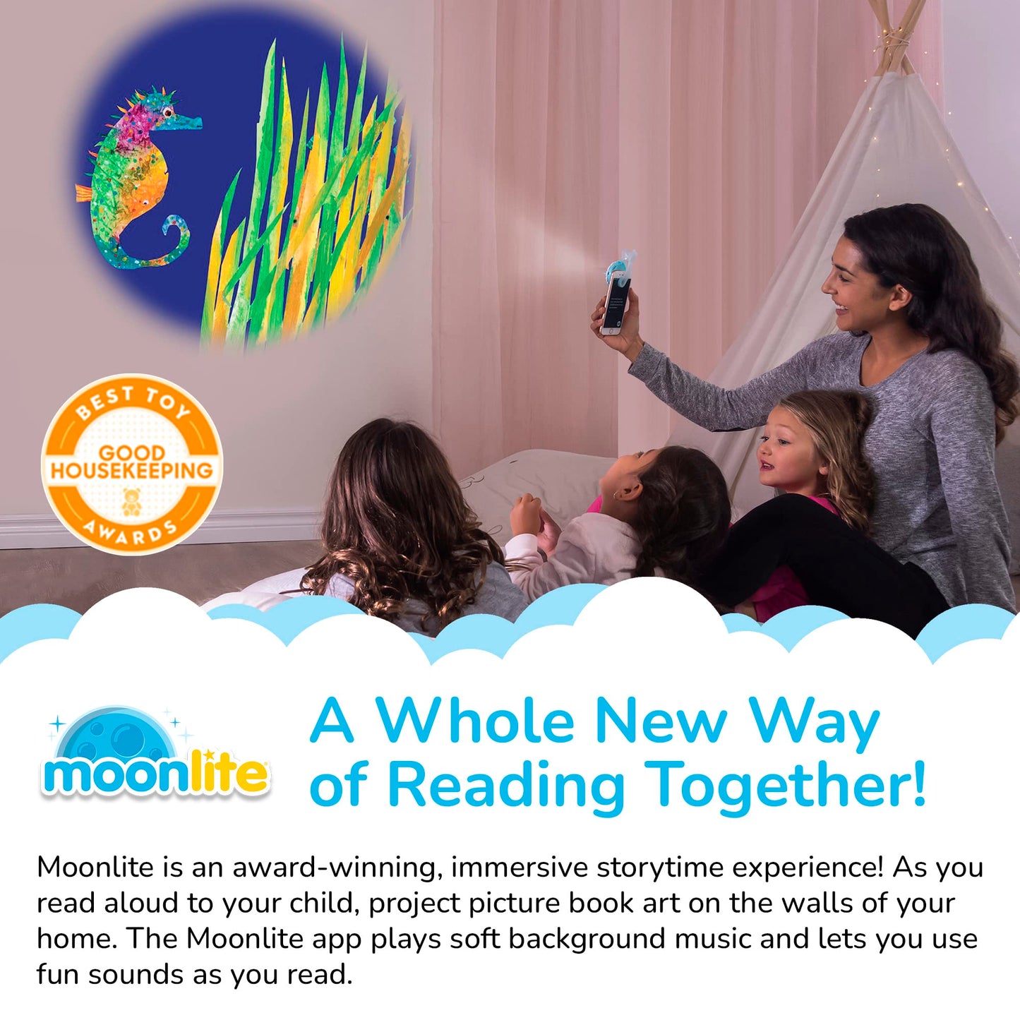 Moonlite Storytime Starter Pack: Smartphone Projector, Four Eric Carle Tales & Picture Disc