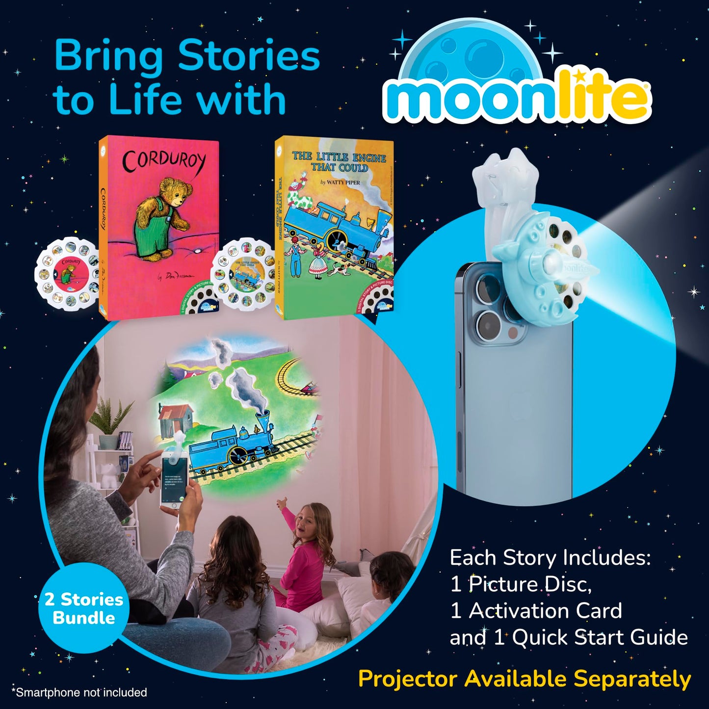 Moonlite Storytime Storybook Reels — The Little Engine That Could & Corduroy, 2-Story Set (Ages 12 Months+)