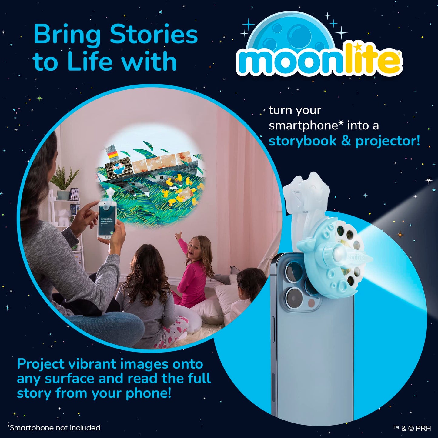 Moonlite Storytime Starter Pack: Smartphone Projector, Four Eric Carle Tales & Picture Disc
