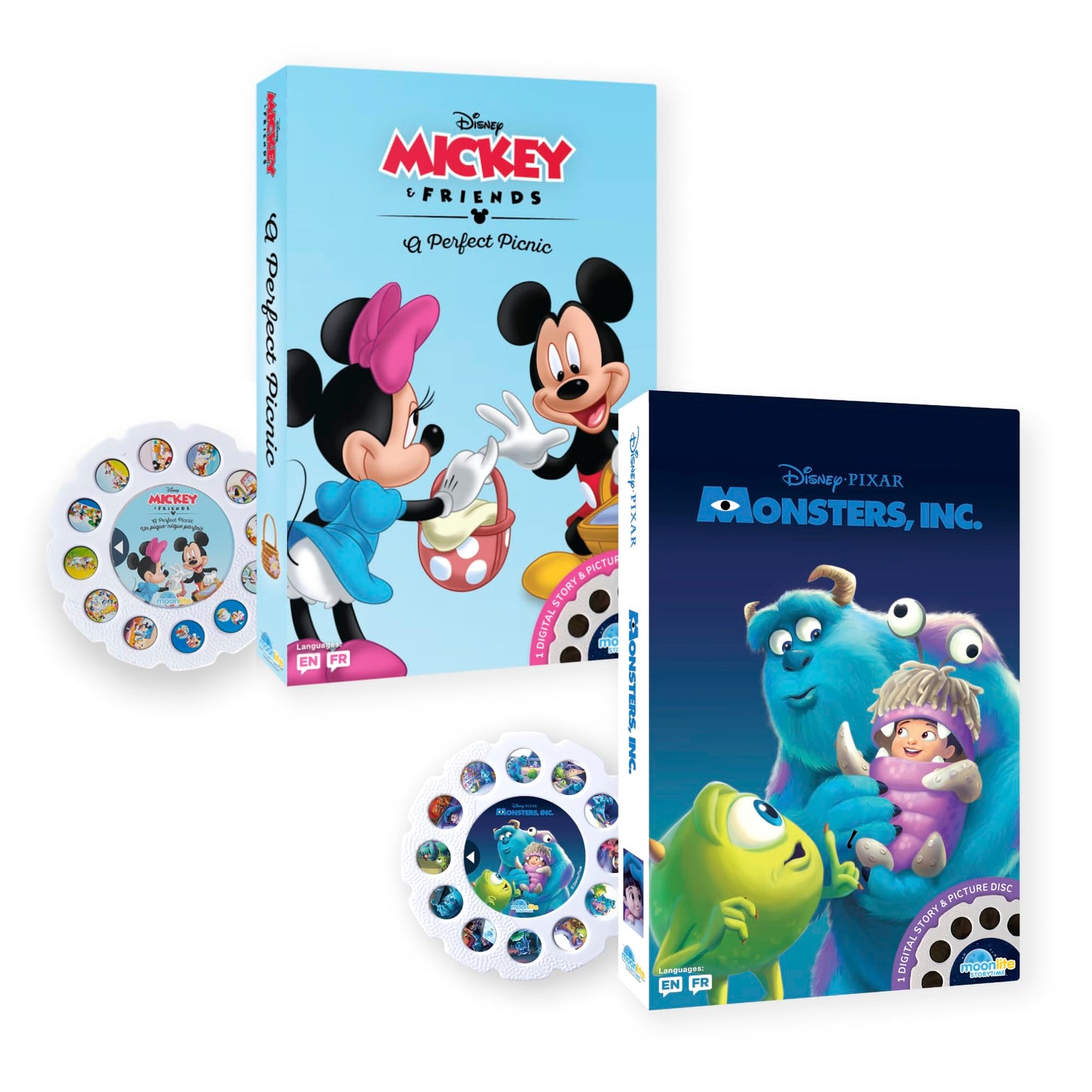 Moonlite Storytime 2 Storybook Reels Set – Mickey & Friends, Monsters Inc | Interactive Toddler Reading