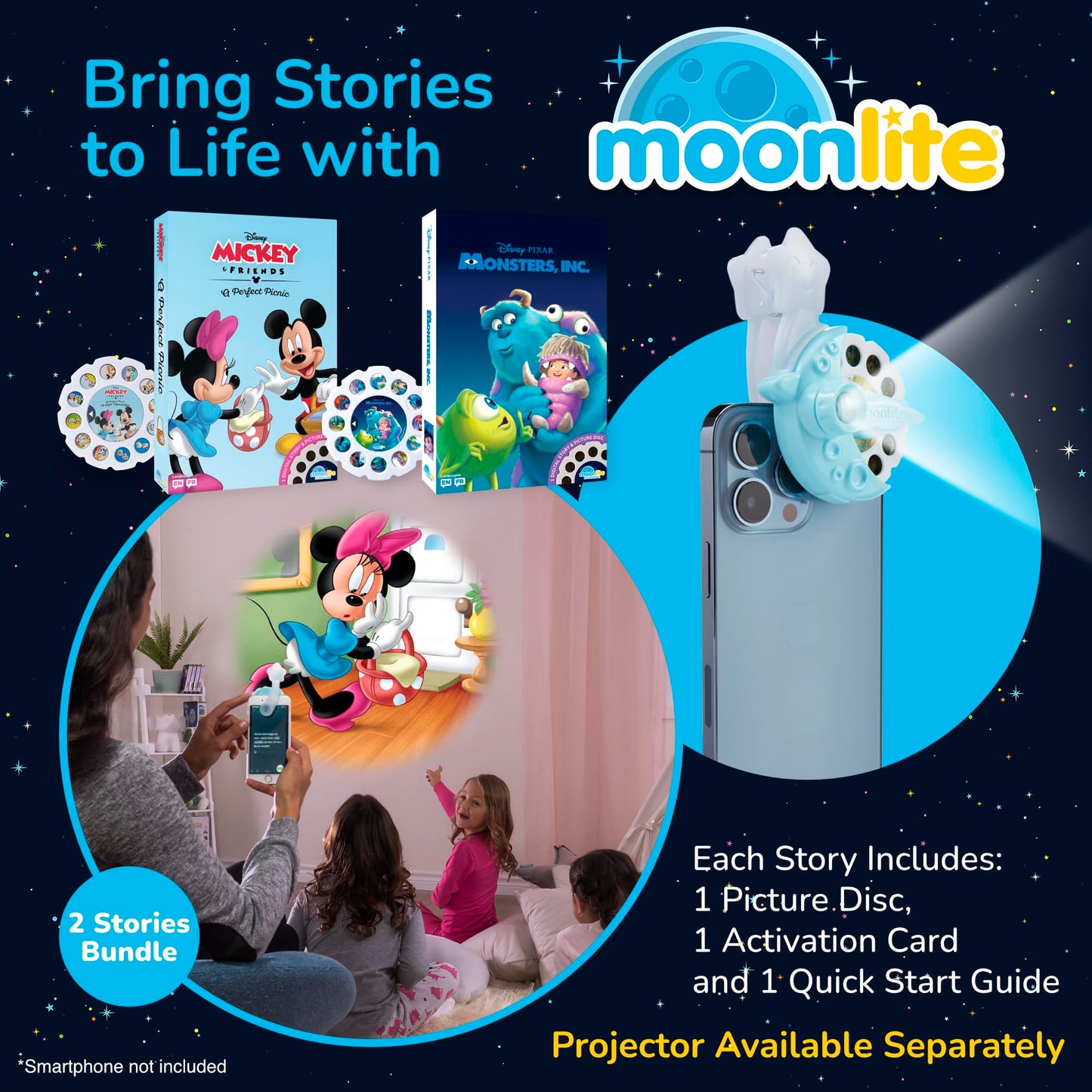 Moonlite Storytime 2 Storybook Reels Set – Mickey & Friends, Monsters Inc | Interactive Toddler Reading
