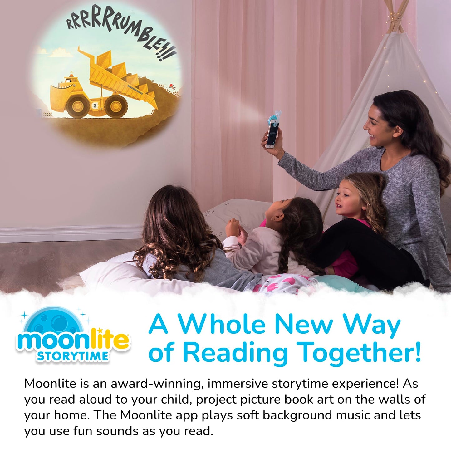 Moonlite Storytime Starter Pack – Smartphone Projector, Four Stories, Family Bedtime Magic