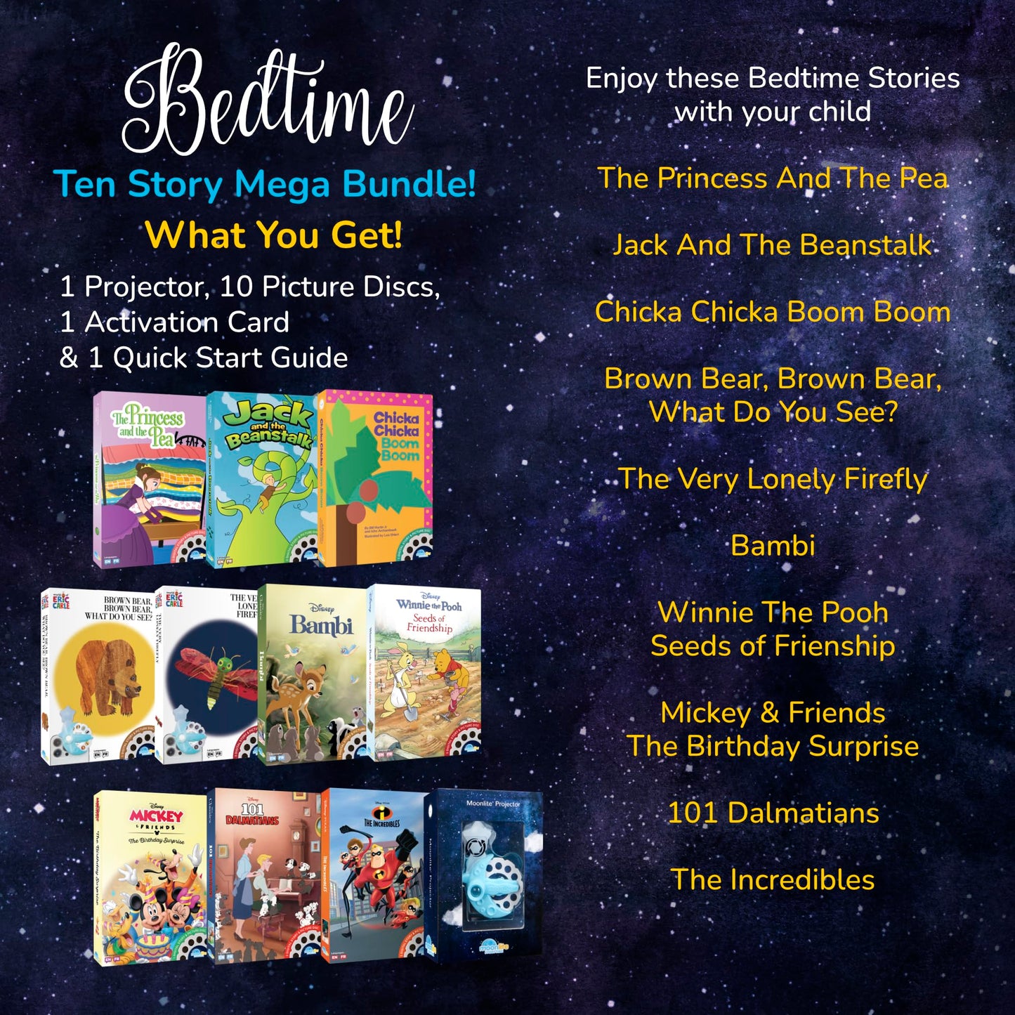 Moonlite Storytime Mini Projector – 10 Classic Bedtime Stories for Kids