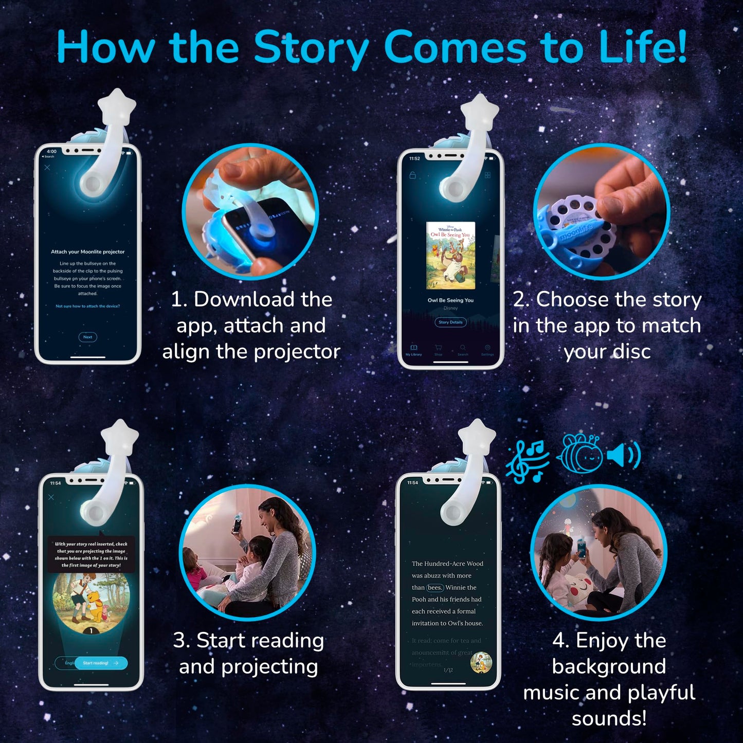 Moonlite Storytime Mini Projector – 10 Classic Bedtime Stories for Kids