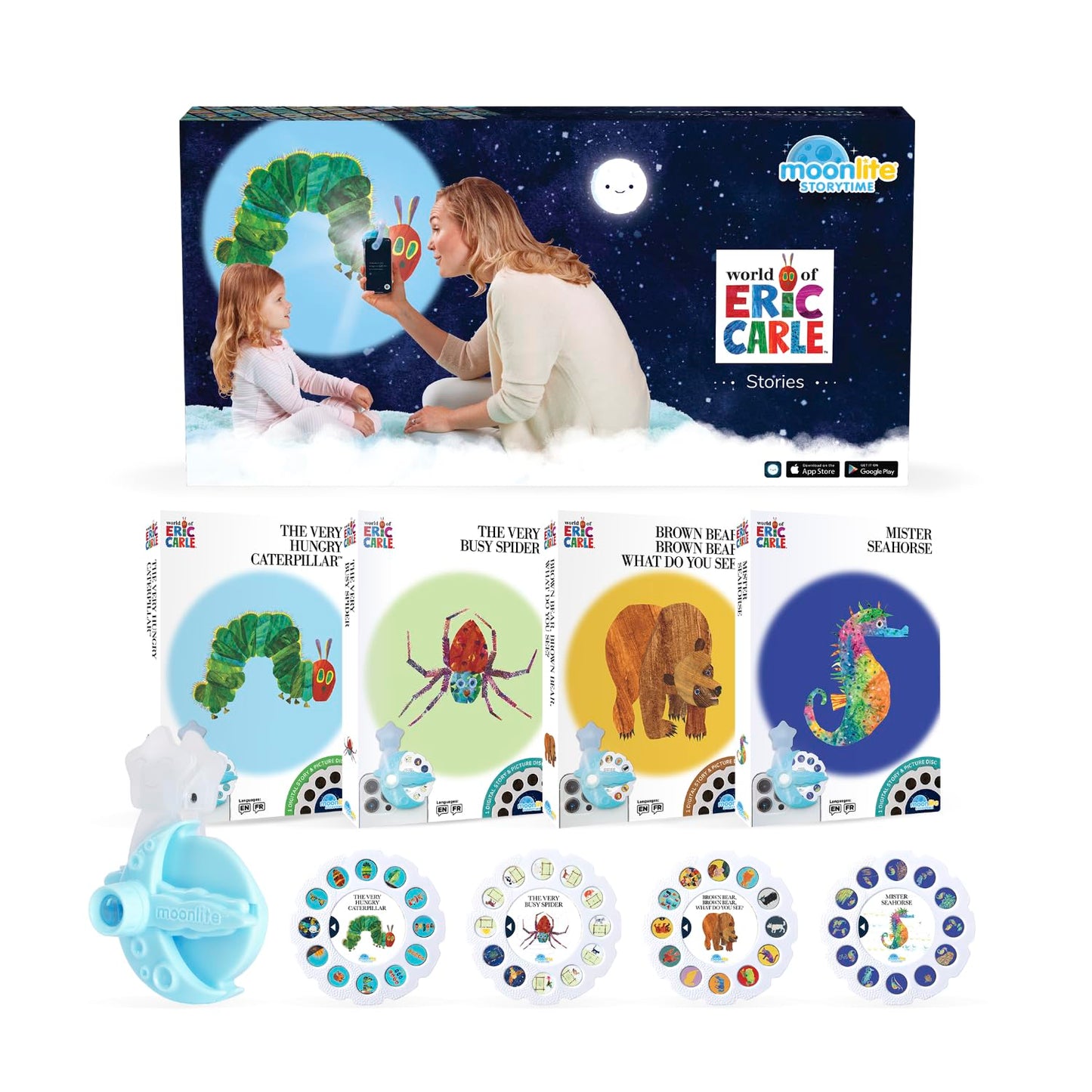 Moonlite Storytime Starter Pack: Smartphone Projector, Four Eric Carle Tales & Picture Disc