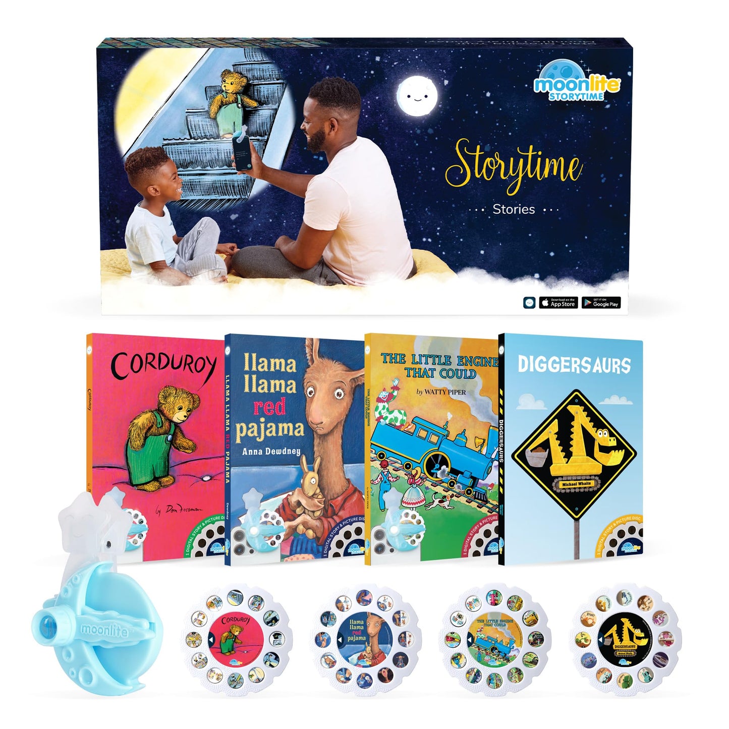 Moonlite Storytime Starter Pack – Smartphone Projector, Four Stories, Family Bedtime Magic