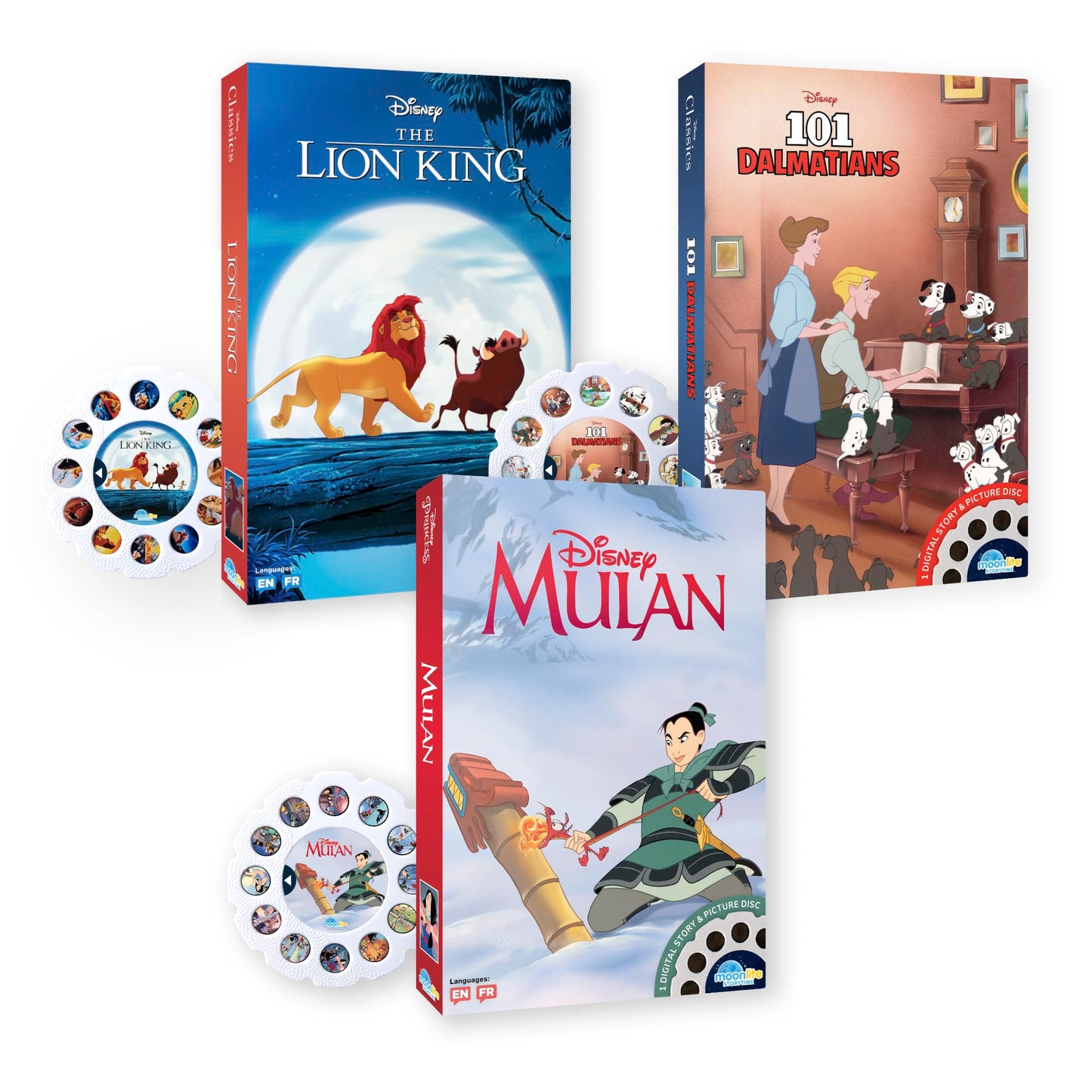 Moonlite Storytime Storybook Reels – Lion King, 101 Dalmatians & Mulan (3-Story Set)