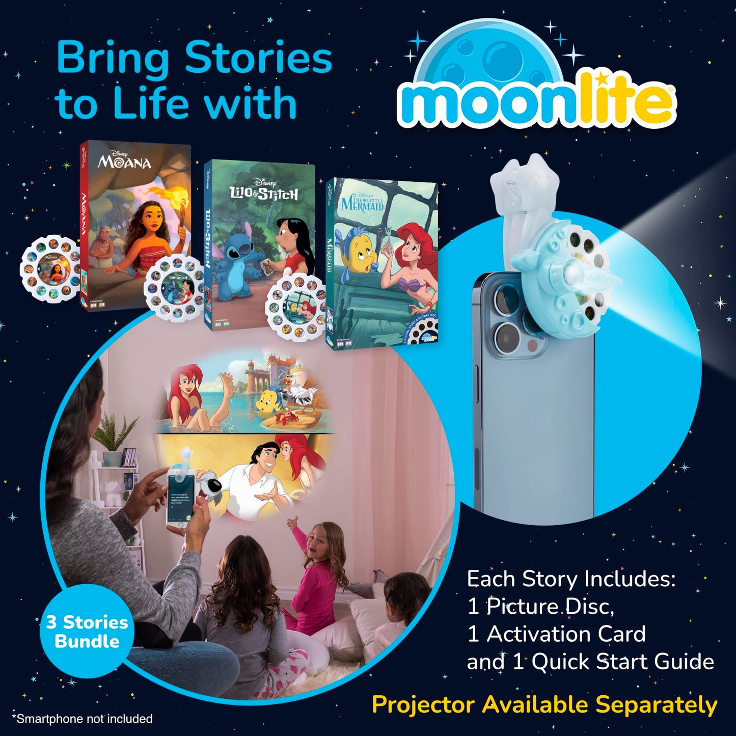 Moonlite Storytime Reels: Moana and The Little Mermaid 3-Story Set for Projector