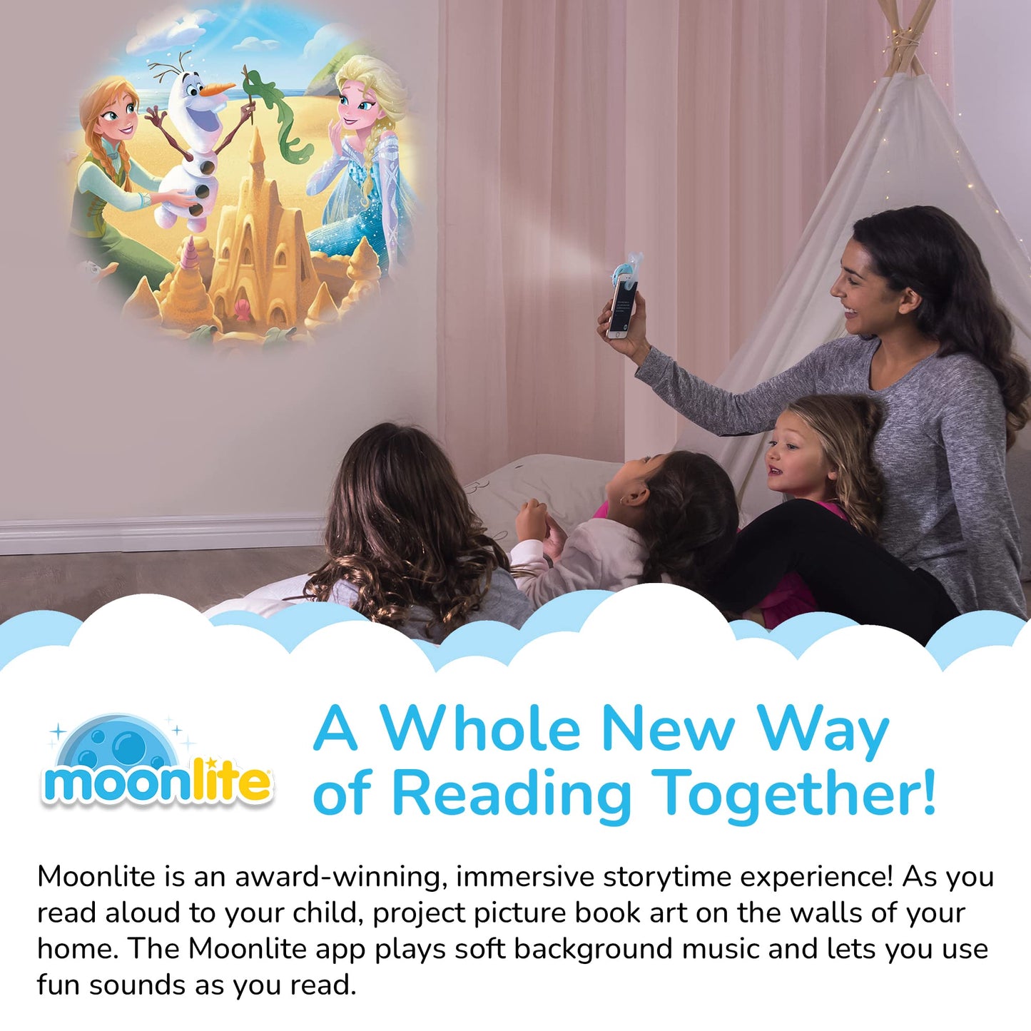 Moonlite Storytime Starter Pack – Smartphone Projector & Four Frozen Stories