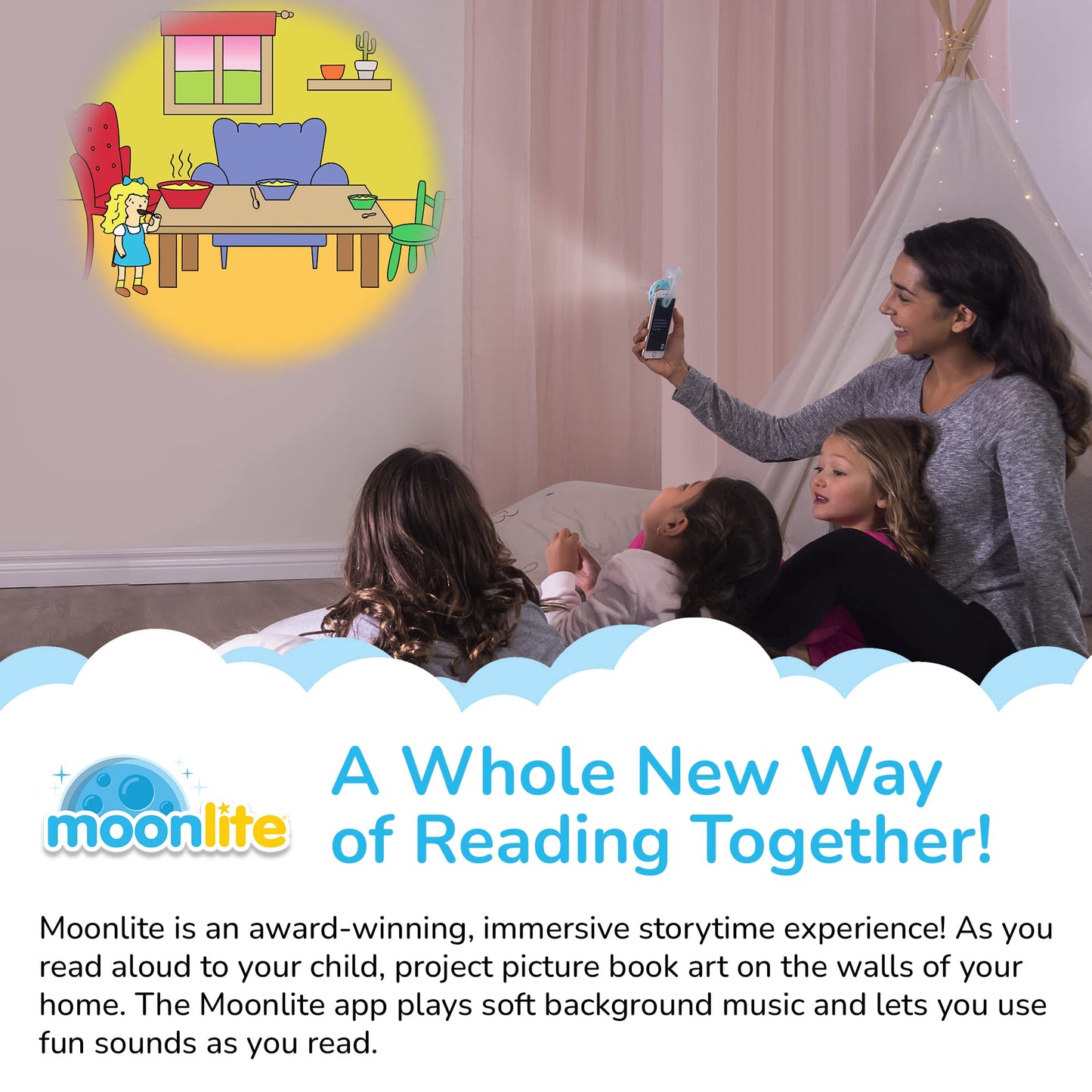 Moonlite Storytime Starter Pack – Smartphone Projector & Four Fairy Tales