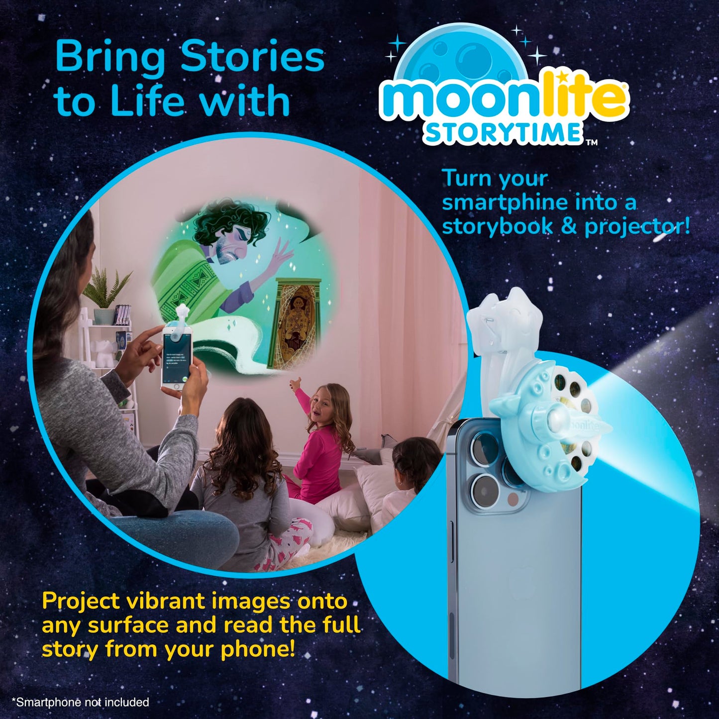 Moonlite Storytime Starter Pack – Smartphone Projector, Four Encanto Stories, Bedtime & Travel