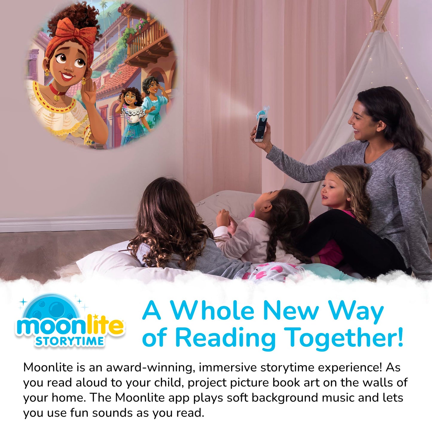 Moonlite Storytime Starter Pack – Smartphone Projector, Four Encanto Stories, Bedtime & Travel