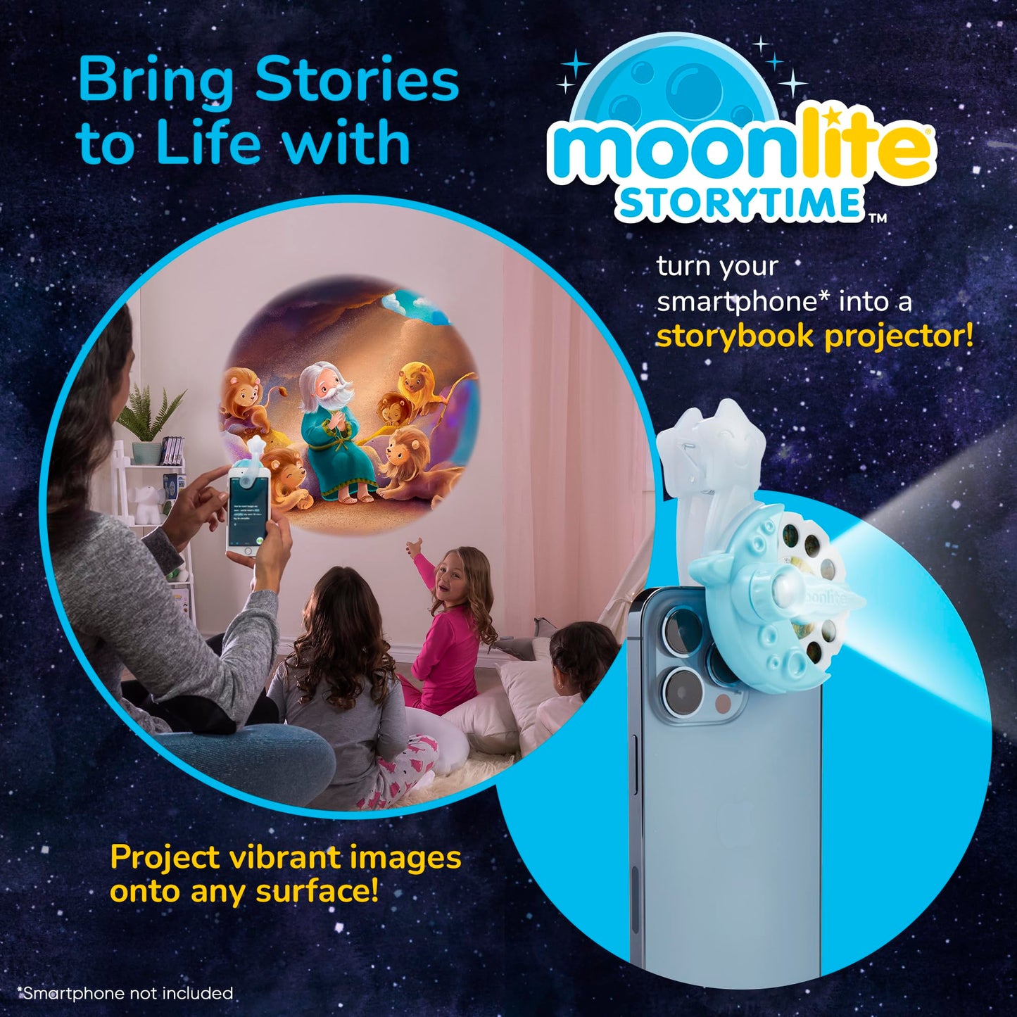 Moonlite Storytime Starter Pack — Smartphone Projector, Four Bible Stories