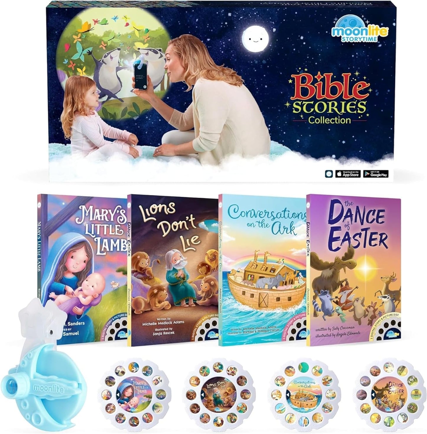 Moonlite Storytime Starter Pack — Smartphone Projector, Four Bible Stories