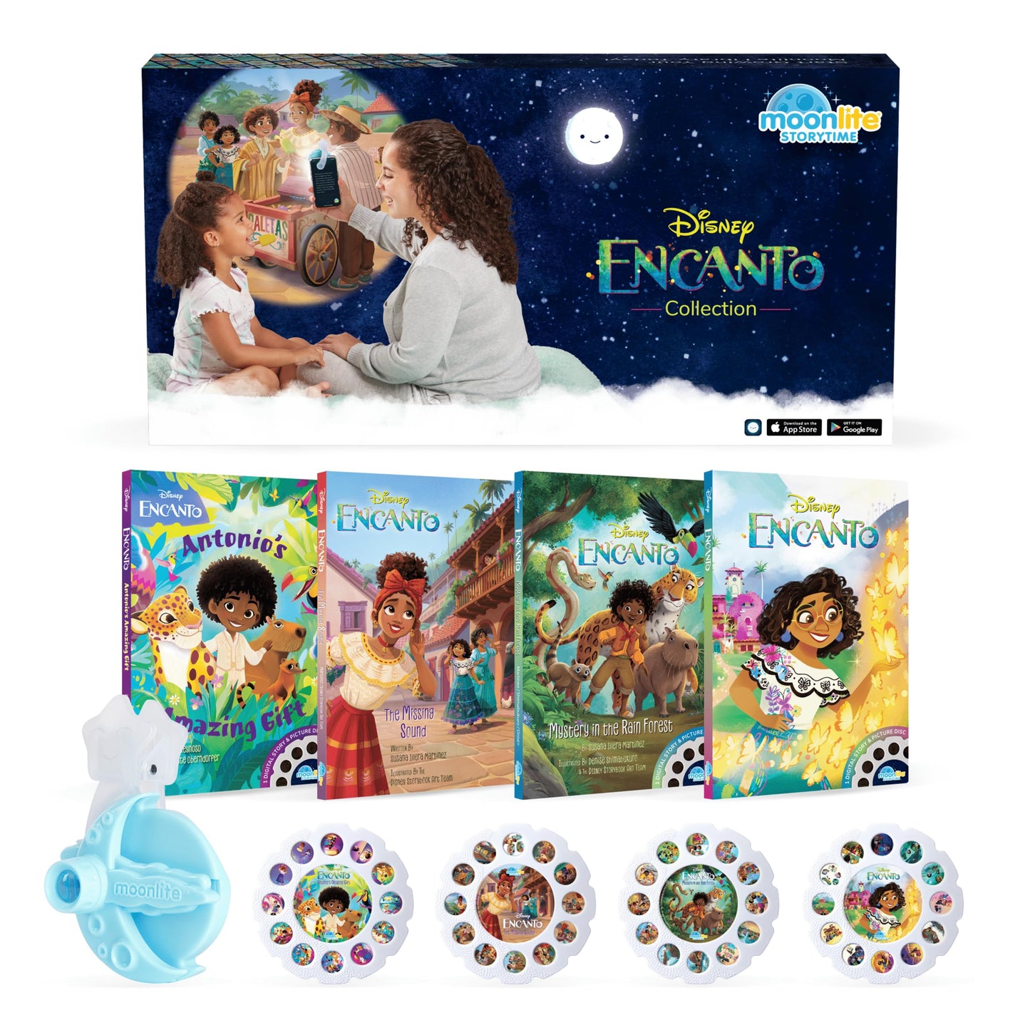 Moonlite Storytime Starter Pack – Smartphone Projector, Four Encanto Stories, Bedtime & Travel