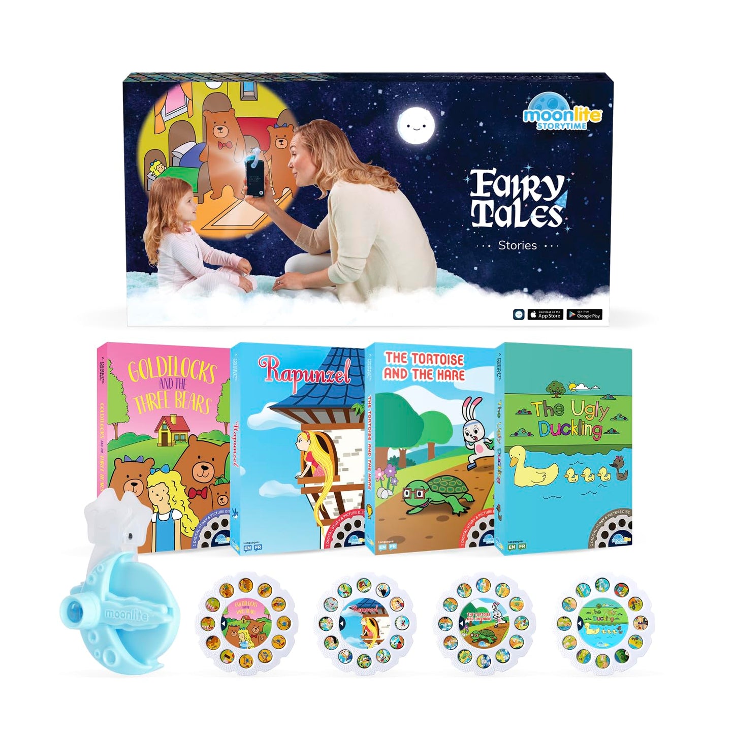 Moonlite Storytime Starter Pack – Smartphone Projector & Four Fairy Tales