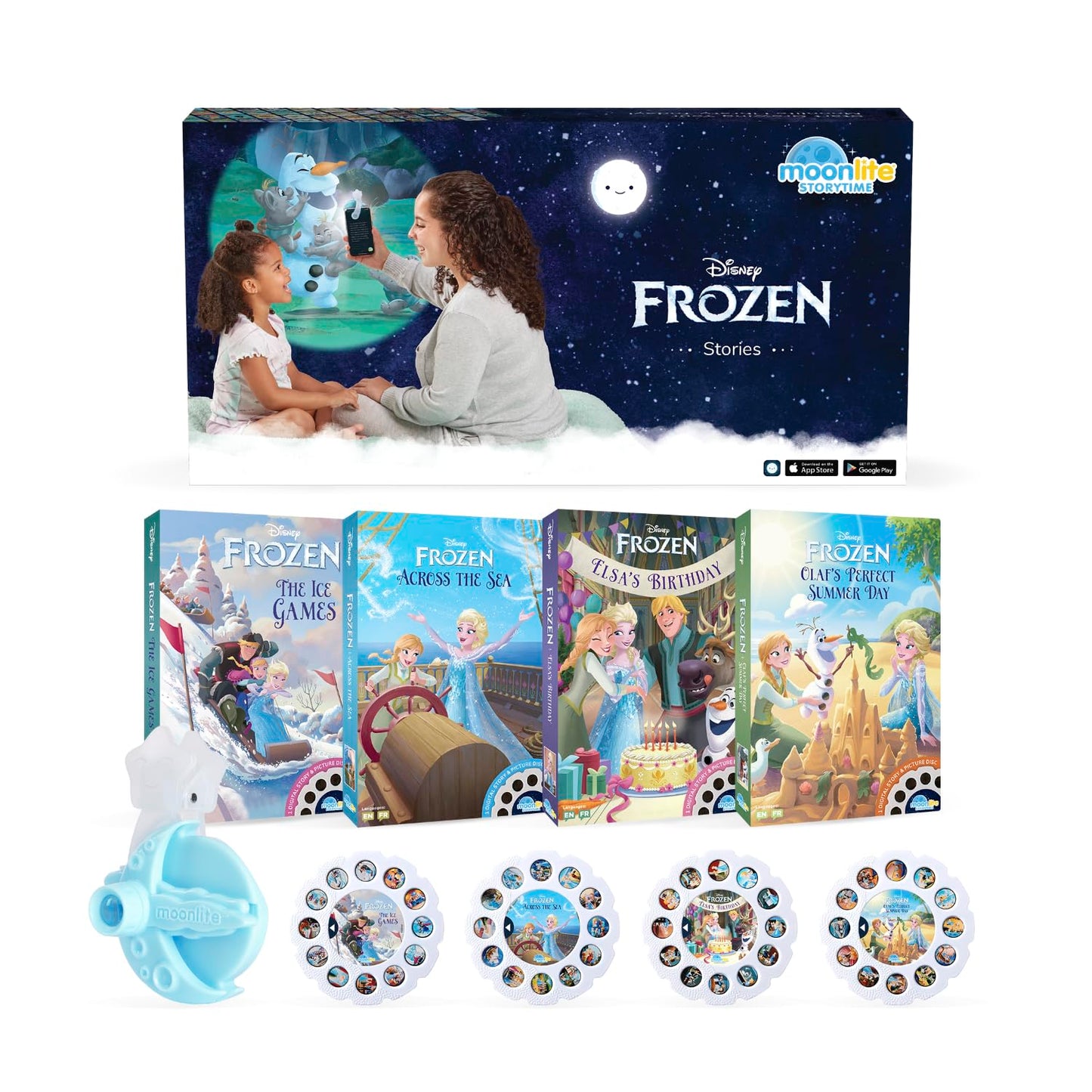 Moonlite Storytime Starter Pack – Smartphone Projector & Four Frozen Stories